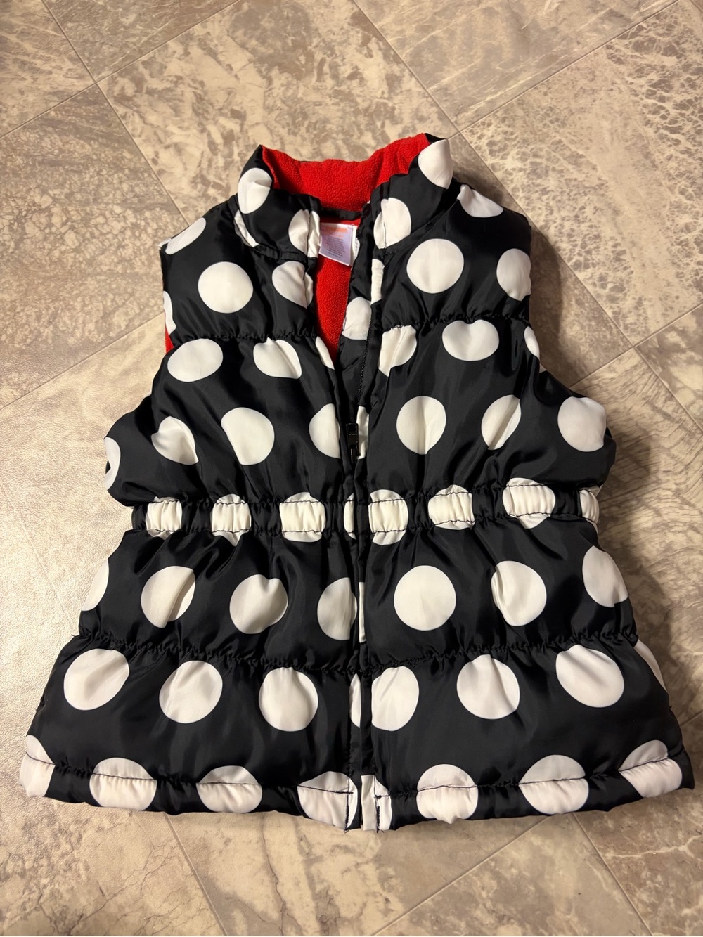 Gymboree Black & White Polka Dot Puffy Vest with Red Lining Girl Size 7/8